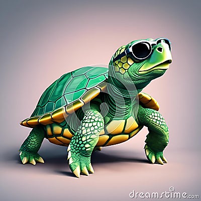 AI generated illustration of a tortoise in sunglasses standing against a pink background Cartoon Illustration