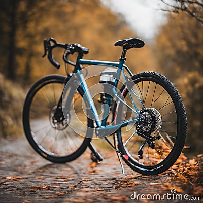 a blue bicycle leaning against each other on a rocky path Cartoon Illustration