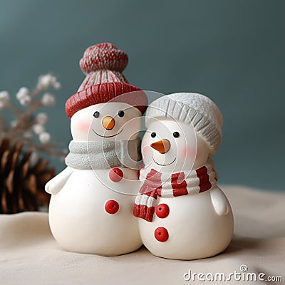 AI-generated illustration of two ceramic snowman-shaped salt and pepper shakers Cartoon Illustration