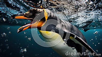 AI-generated illustration of An underwater shot of a single penguin swimming gracefully Cartoon Illustration