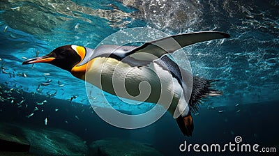 AI-generated illustration of An underwater shot of a single penguin swimming gracefully Cartoon Illustration