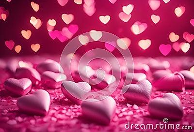 AI generated illustration of A Valentine's Day-themed backdrop featuring an array of pink hearts Cartoon Illustration