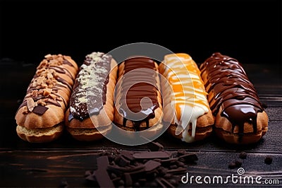 AI generated illustration of A variety of eclair pastries Cartoon Illustration