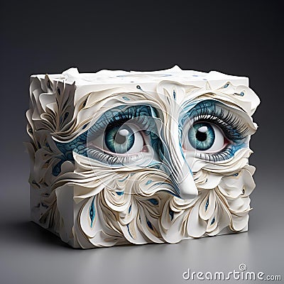 AI generated illustration of a vibrant ceramic figurine featuring two large eyes Cartoon Illustration