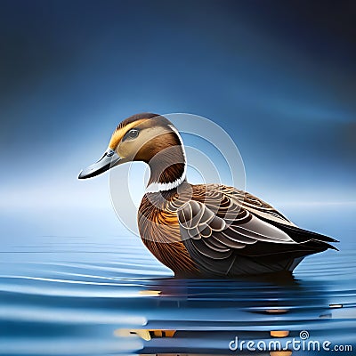 AI generated illustration of A vibrant, detailed duck swimming in a tranquil body of water Cartoon Illustration