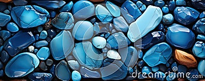 AI generated illustration of a vibrant display of precious blue gems and rocks on a black surface Cartoon Illustration