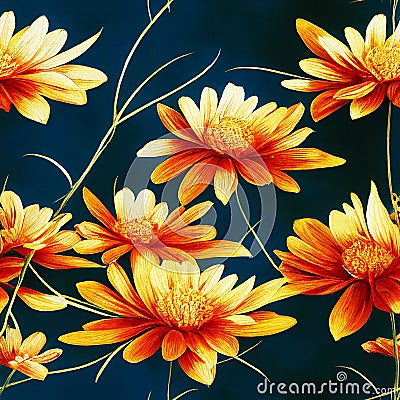 AI generated illustration of a Vibrant Floral Seamless Pattern Tile Cartoon Illustration