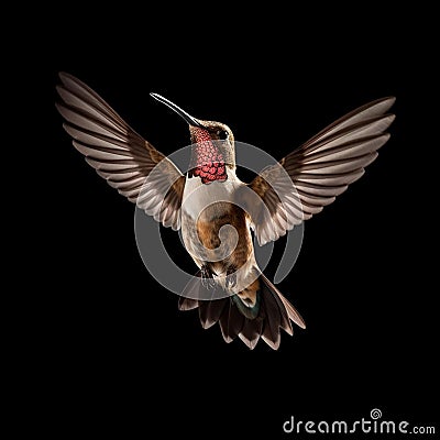 AI generated illustration of a vibrant hummingbird in midair against a black background Cartoon Illustration