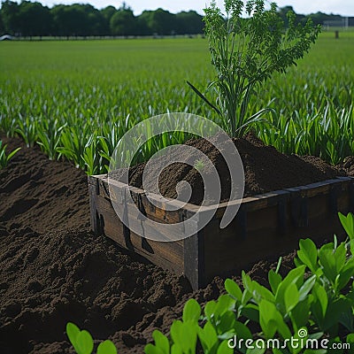 a small carrot bush in a dirt bed in the middle of the field Cartoon Illustration