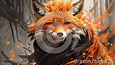 AI generated illustration of a vibrant orange fox with a ninja-inspired outfit Cartoon Illustration