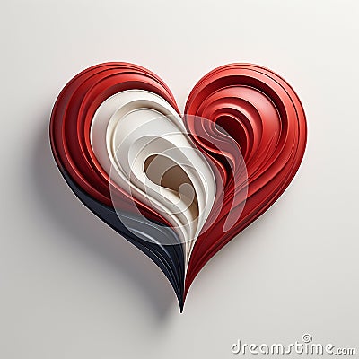 red, white and blue folded paper heart on a gray background Cartoon Illustration