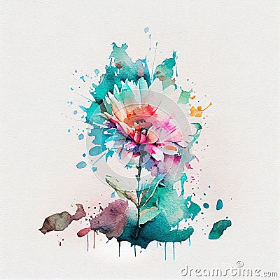 AI generated illustration of a watercolor painting of a delicate chrysanthemum flower Cartoon Illustration