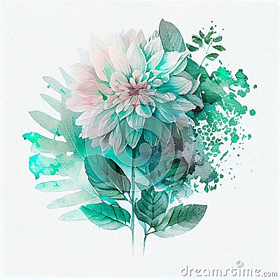 AI generated illustration of a watercolor painting of a delicate chrysanthemum flower Cartoon Illustration