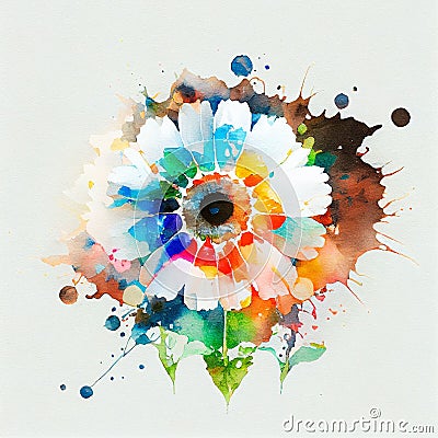 AI generated illustration of a watercolor painting of a delicate chrysanthemum flower Cartoon Illustration