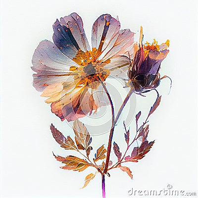 AI generated illustration of a watercolor painting of a delicate chrysanthemum flower Cartoon Illustration