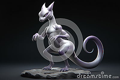 AI generated illustration of a white animal figure with a long, curved tail standing on a rock Cartoon Illustration