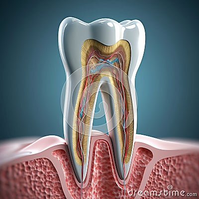 AI generated illustration of a white tooth with internal structure exposed and visible Cartoon Illustration