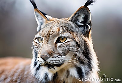 AI generated illustration of a wild lynx showing its facial features Cartoon Illustration