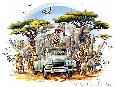Ai Generated illustration Wildlife Concept of All terrain safari zebra Cartoon Illustration