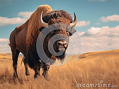 Ai Generated illustration Wildlife Concept of Badlands American Bison Bull (Bison bison) Cartoon Illustration