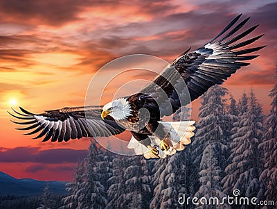 Ai Generated illustration Wildlife Concept of Bald Eagle flight Cartoon Illustration