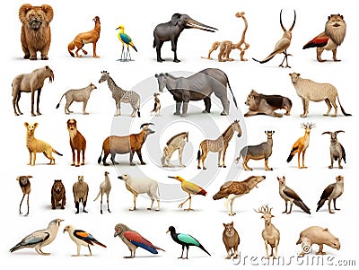 Ai Generated illustration Wildlife Concept of Birds mammal and other animals of Africa isolated Cartoon Illustration