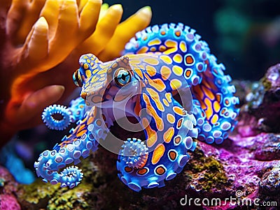 Ai Generated illustration Wildlife Concept of Blue-Ringed Octopus Cartoon Illustration