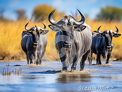 Ai Generated illustration Wildlife Concept of Blue wildebeest Cartoon Illustration