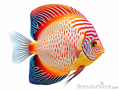 Ai Generated illustration Wildlife Concept of Colorful Discus Fish Isolated on White Background Cartoon Illustration