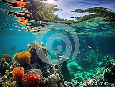 Ai Generated illustration Wildlife Concept of Colorful reef Raja ampat Indonesia Cartoon Illustration