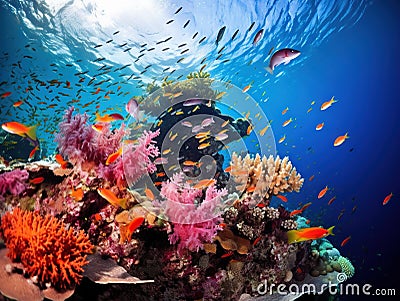 Ai Generated illustration Wildlife Concept of Colorful reef Raja ampat Indonesia Cartoon Illustration