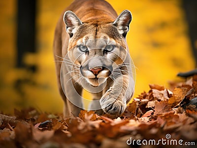 Ai Generated illustration Wildlife Concept of Cougar (Puma concolor) Ready to Pounce Cartoon Illustration