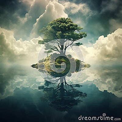 Ai Generated illustration Wildlife Concept of Cypress Tree Reflection Cypress Tree Knee Cartoon Illustration