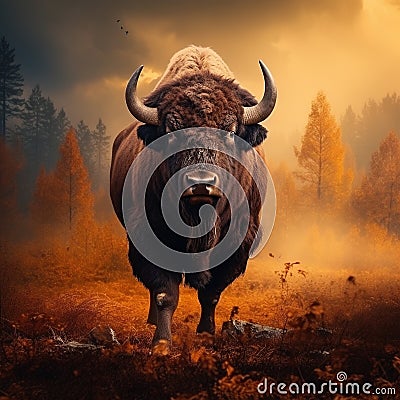 Ai Generated illustration Wildlife Concept of European bison Cartoon Illustration