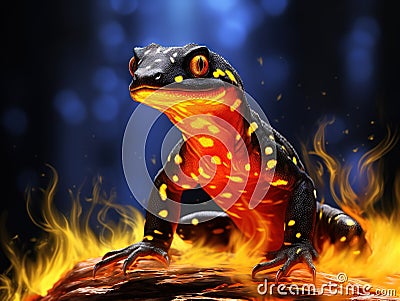 Ai Generated illustration Wildlife Concept of Fire newt or salamander Cartoon Illustration