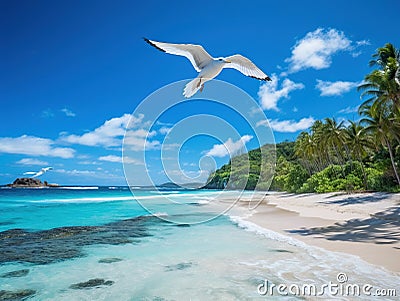 Ai Generated illustration Wildlife Concept of First flight. Birds islands of Seychelles. Cartoon Illustration