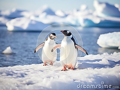 Ai Generated illustration Wildlife Concept of Gentoo Penguins - Antarctica Cartoon Illustration
