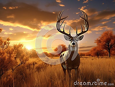 Ai Generated illustration Wildlife Concept of Gigantic whitetail buck Cartoon Illustration
