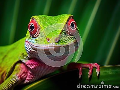 Ai Generated illustration Wildlife Concept of Green Anole Lizard Cartoon Illustration