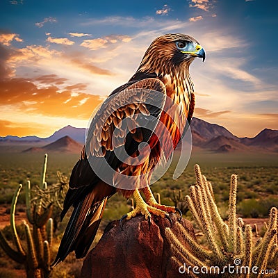 Ai Generated illustration Wildlife Concept of Harris Hawk in Tucson Arizona Cartoon Illustration