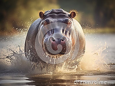 Ai Generated illustration Wildlife Concept of Hippo South Africa Cartoon Illustration