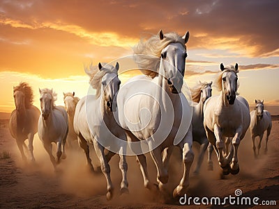 Ai Generated illustration Wildlife Concept of Horse herd run Cartoon Illustration
