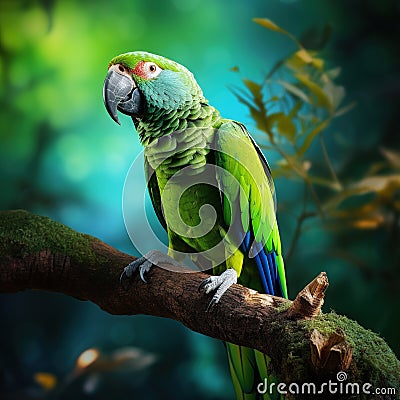 Ai Generated illustration Wildlife Concept of An Isolated green parrot(Amazon ochrocephala) Cartoon Illustration