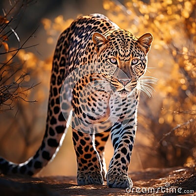 Ai Generated illustration Wildlife Concept of Leopard big spotted cat standing Cartoon Illustration