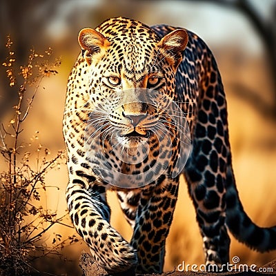 Ai Generated illustration Wildlife Concept of Leopard big spotted cat standing Cartoon Illustration