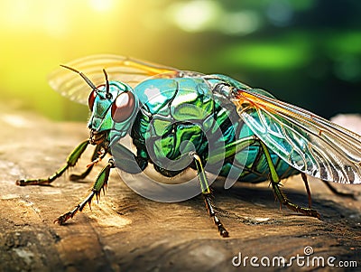 Ai Generated illustration Wildlife Concept of Metamorphosis of a Cicada Cartoon Illustration