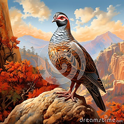 Ai Generated illustration Wildlife Concept of Rock patridge greek partridge Cartoon Illustration