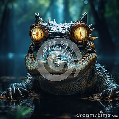 Ai Generated illustration Wildlife Concept of Spectacled caiman Pantanal Cartoon Illustration