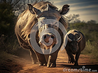 Ai Generated illustration Wildlife Concept of A warthog with big tusks. Cartoon Illustration