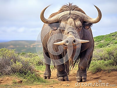 Ai Generated illustration Wildlife Concept of A warthog with big tusks. Cartoon Illustration